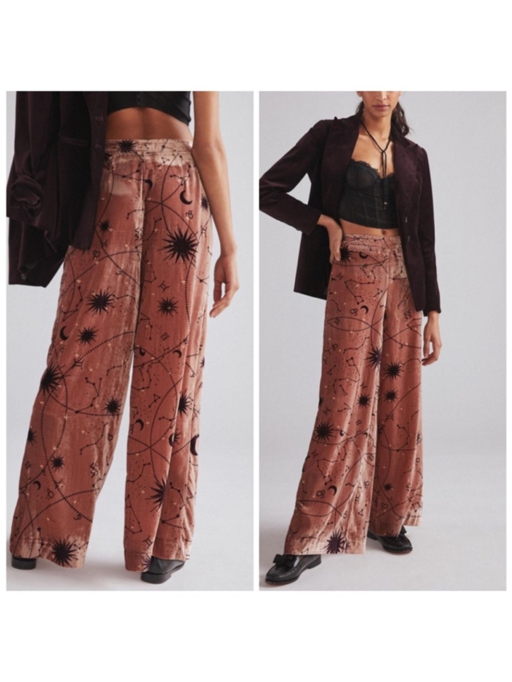 Anthropologie Dusty Rose Zodiac Celestial Velvet Wide-Leg Pants Horoscope 10